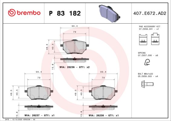 A.B.S. P 83 182 BREMBO Bremsbelagsatz, Scheibenbremse